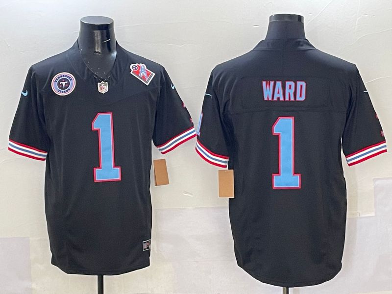 Men 2025 Tennessee Titans #1 Ward Black Throwback Three generations Nike Limited NFL Jersey style 1
